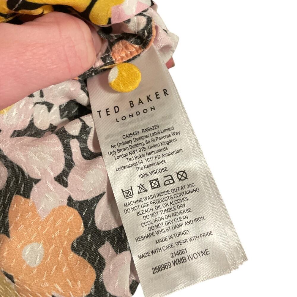 Ted Baker Floral Boxy Shirt Puff Sleeve Blouse Prairie High Neck– Size 5 Large - Picture 6 of 7